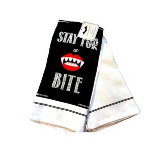 Hallow's Eve STAY FOR A BITE Halloween Kitchen Towels Thick Cotton Black White